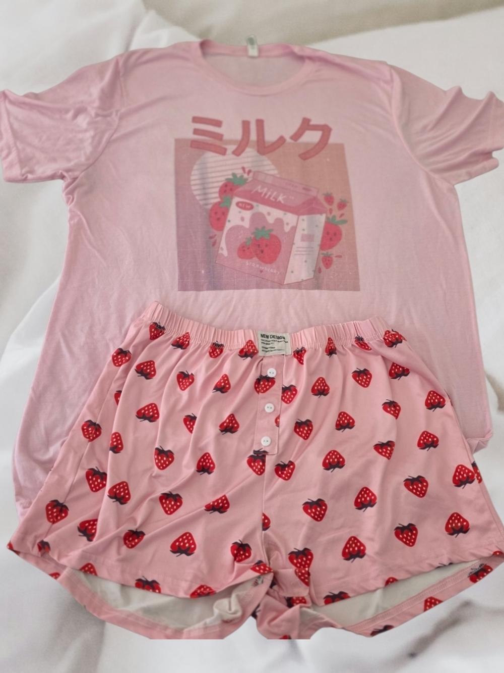 Pink Strawberry Print Womens Pajama Set